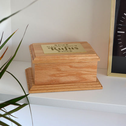Personalised Dog Urn - Pet Urn in Solid Oak with Engraved Brass Effect Plaque