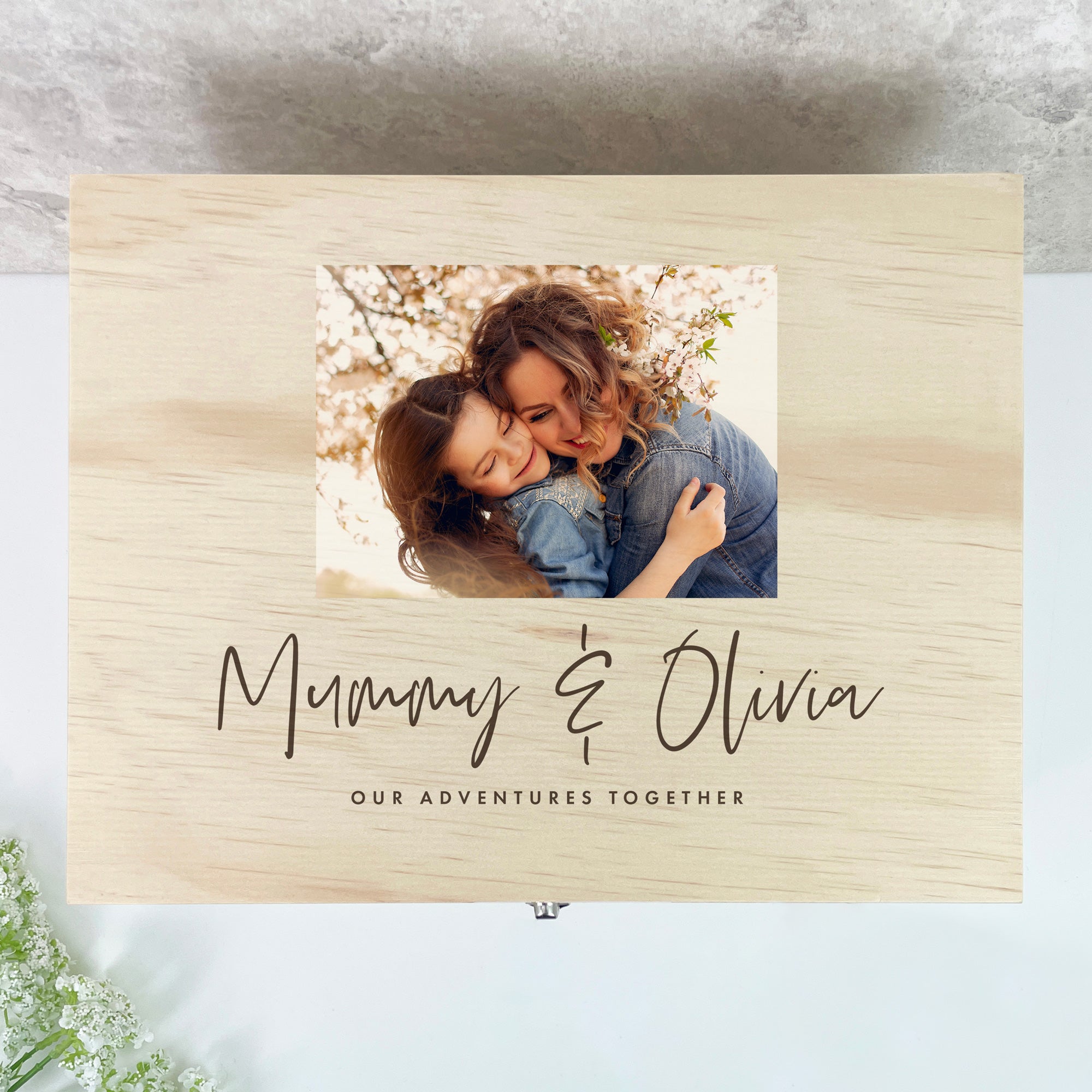 Personalised Our Adventures Together Pine Photo Memory Box - 5 Sizes