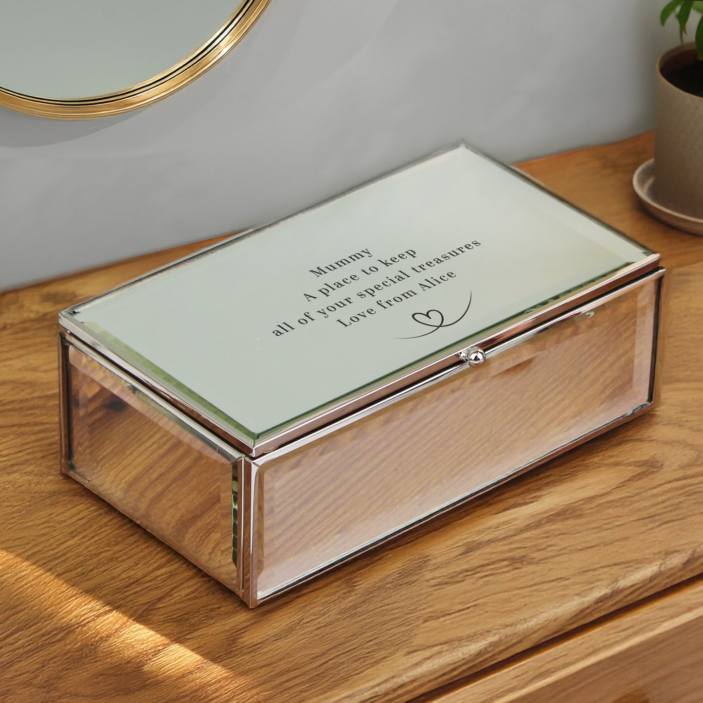 Personalised Heart Mirrored Jewellery Box