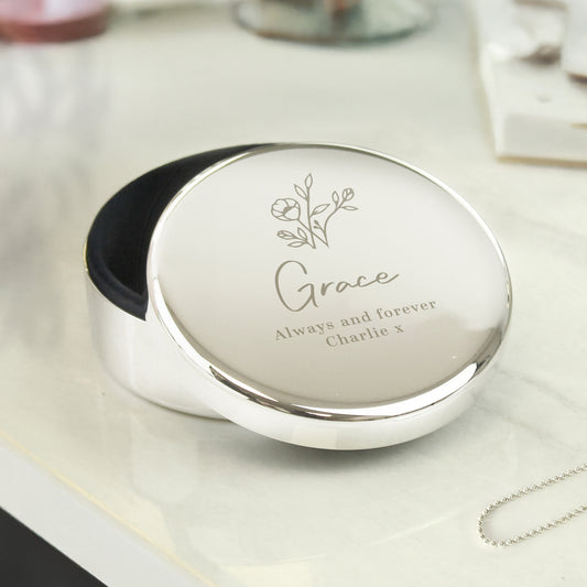 Personalised Floral Round Trinket Box