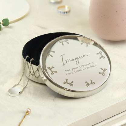 Personalised Bow Round Trinket Box