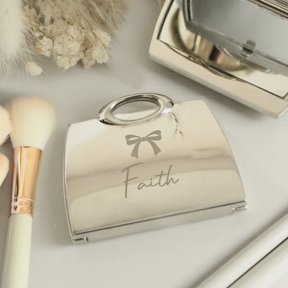 Personalised Bow Handbag Compact Mirror