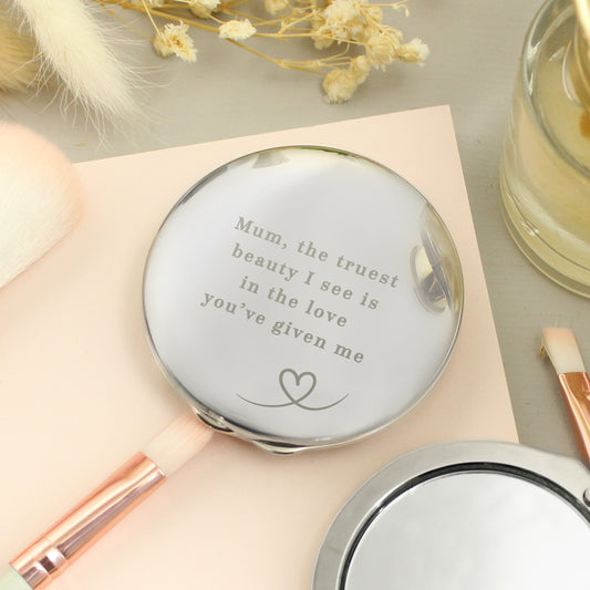 Personalised Heart Round Compact Mirror