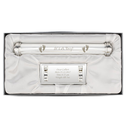 Personalised Its A Boy Silver Plated Certificate Holder
