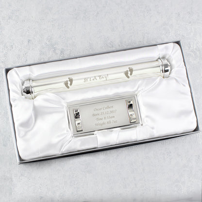 Personalised Its A Boy Silver Plated Certificate Holder