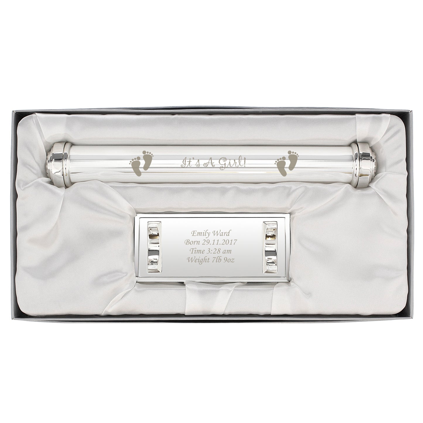 Personalised Its A Girl Silver Plated Certificate Holder