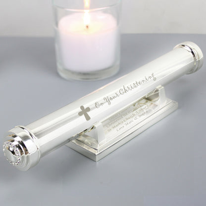 Personalised Christening Cross Silver Plated Certificate Holder