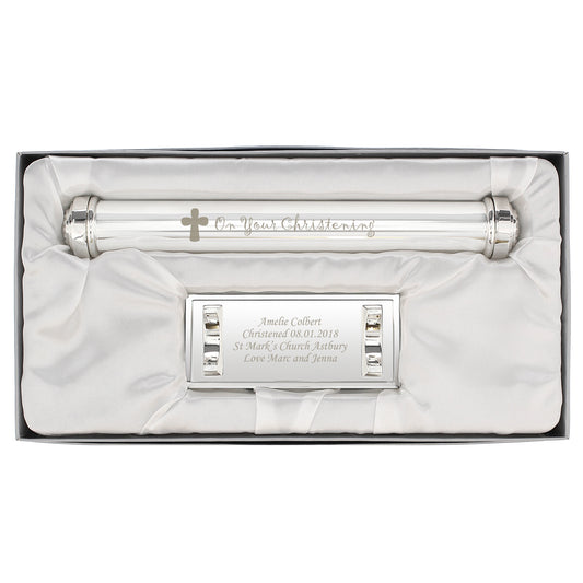 Personalised Christening Cross Silver Plated Certificate Holder
