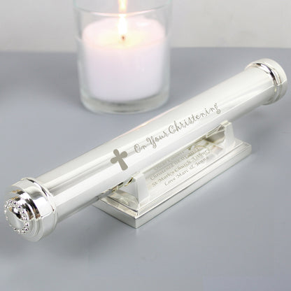 Personalised Christening Cross Silver Plated Certificate Holder