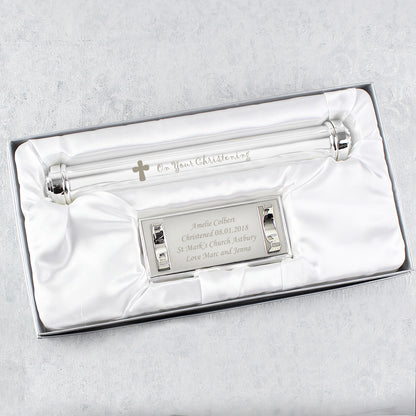 Personalised Christening Cross Silver Plated Certificate Holder