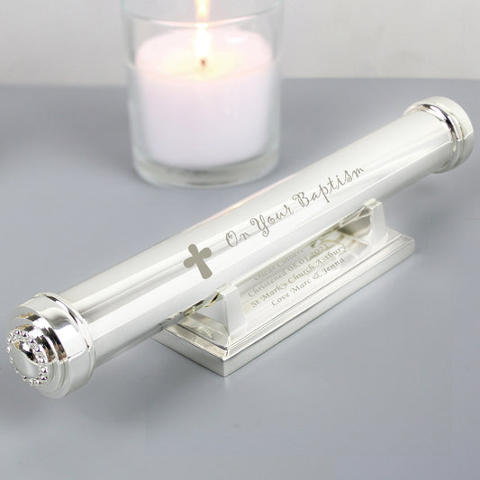Personalised Baptism Silver Plated Certificate Holder