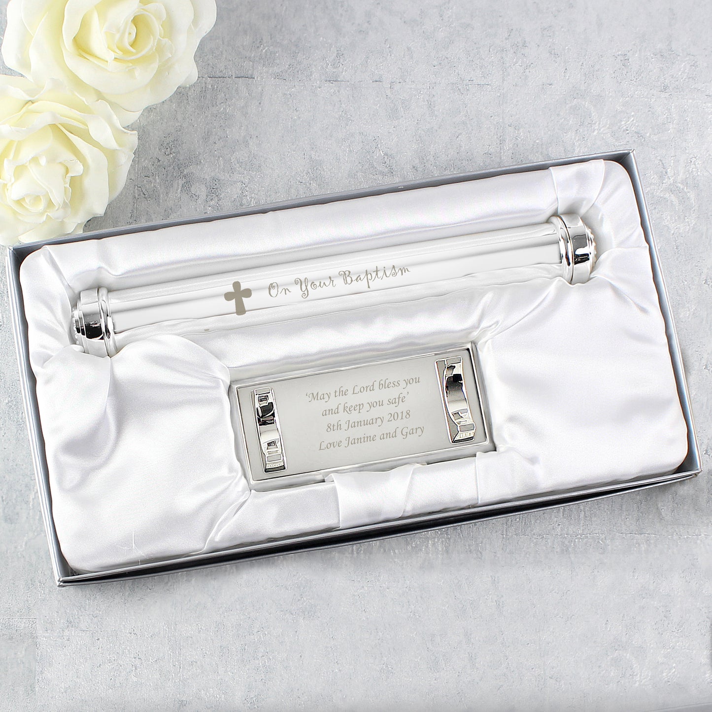 Personalised Baptism Silver Plated Certificate Holder