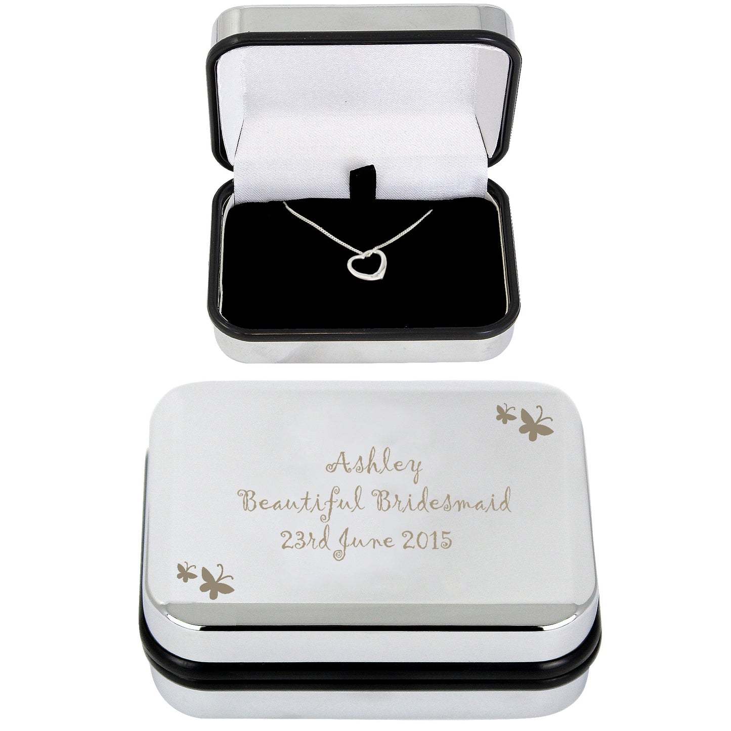 Personalised Butterfly Sterling Silver Heart Necklace and Box
