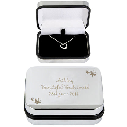 Personalised Butterfly Sterling Silver Heart Necklace and Box
