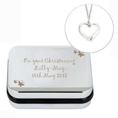 Personalised Butterfly Sterling Silver Heart Necklace and Box