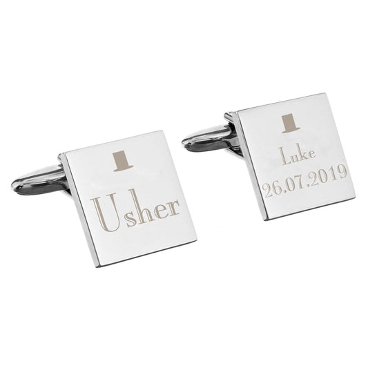 Personalised Decorative Wedding Usher Square Cufflinks