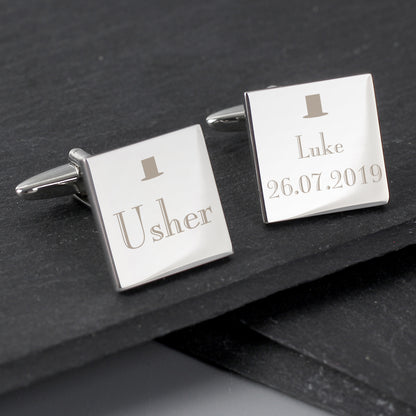 Personalised Decorative Wedding Usher Square Cufflinks