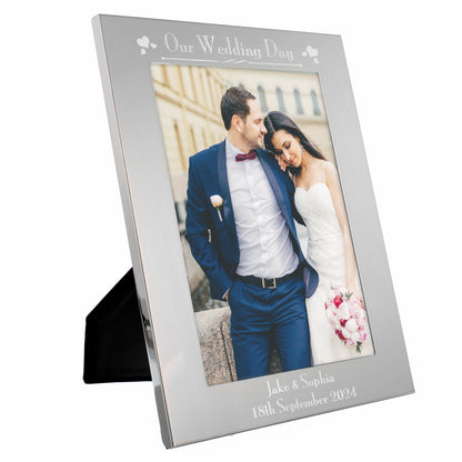Personalised Silver 5x7 Decorative Our Wedding Day Photo Frame