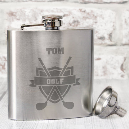 Personalised Golf Crest Hip Flask