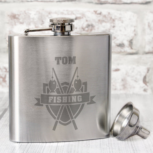 Personalised Fishing Crest Hip Flask