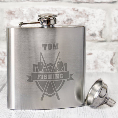 Personalised Fishing Crest Hip Flask