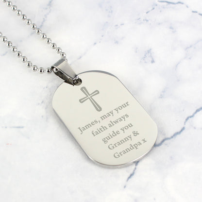 Personalised Cross Stainless Steel Dog Tag Necklace