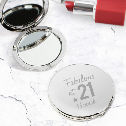 Personalised Fabulous Birthday Big Age Compact Mirror