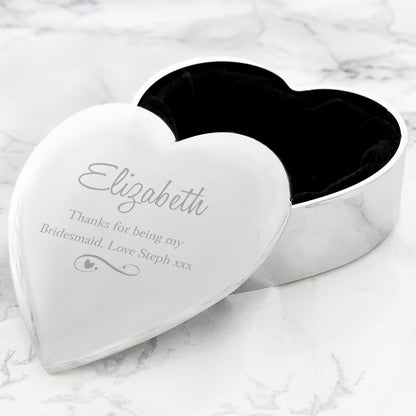Personalised Any Message Swirls & Hearts Heart Trinket Box