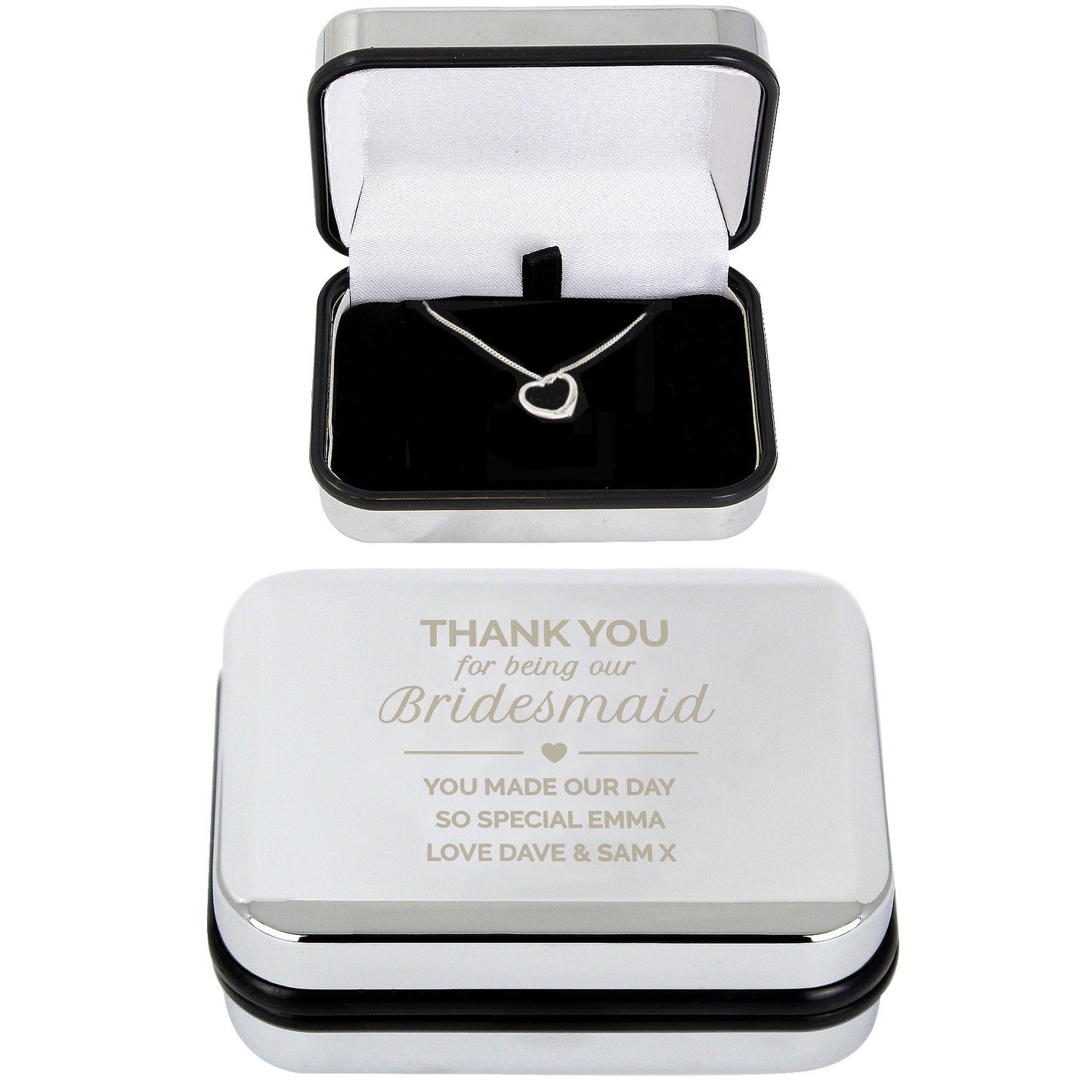 Personalised Bridesmaid Box and Sterling Silver Heart Necklace