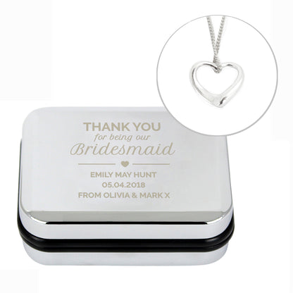 Personalised Bridesmaid Box and Sterling Silver Heart Necklace