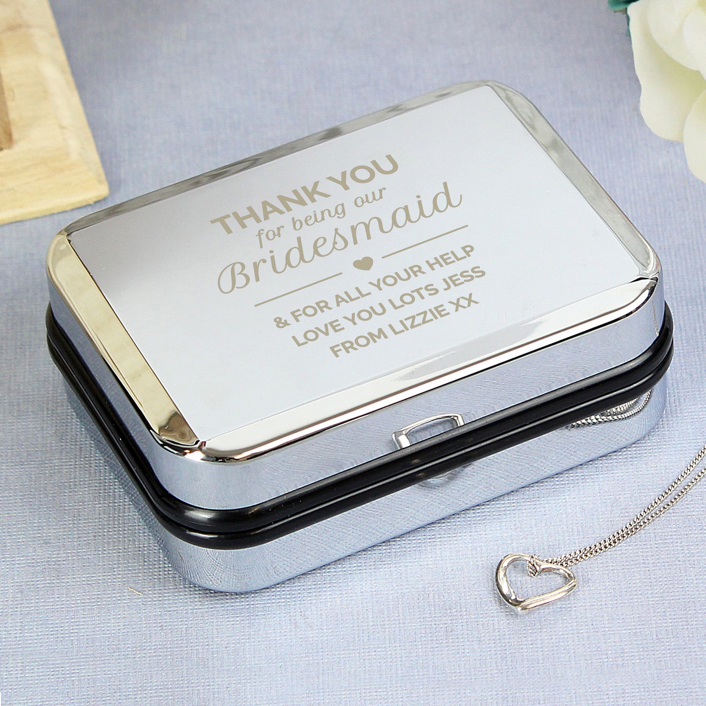 Personalised Bridesmaid Box and Sterling Silver Heart Necklace