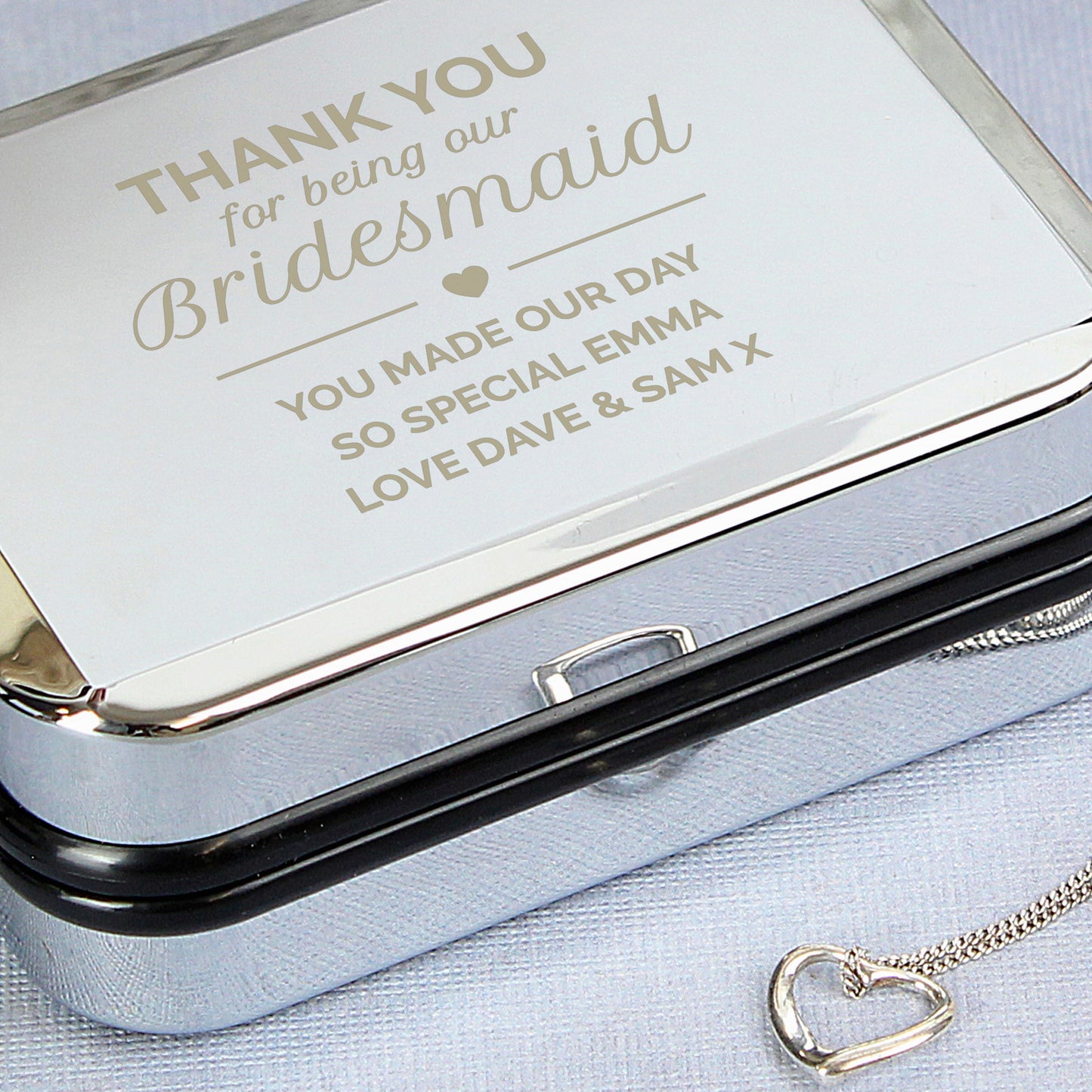 Personalised Bridesmaid Box and Sterling Silver Heart Necklace