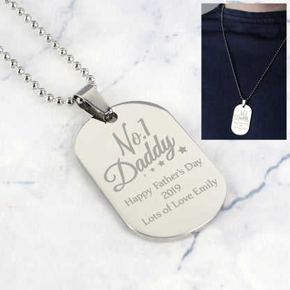Personalised No.1 Daddy Stainless Steel Dog Tag Necklace