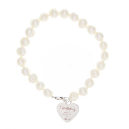 Personalised Christening Swirls & Hearts White Freshwater Pearl Bracelet