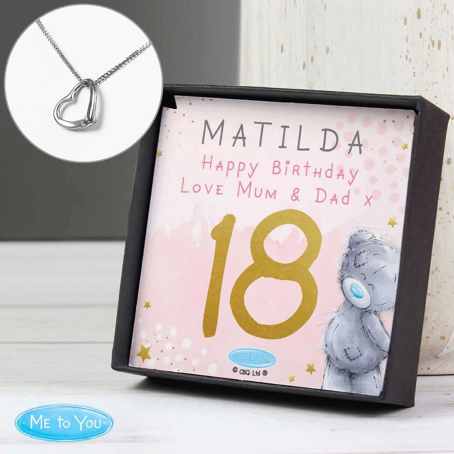 Personalised Me To You Sparkle & Shine Birthday Sentiment Silver Tone Necklace and Box