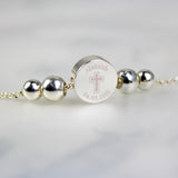 Personalised Silver Tone Cross Round Bracelet