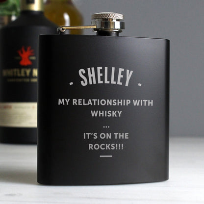 Personalised Any Message Black Hip Flask
