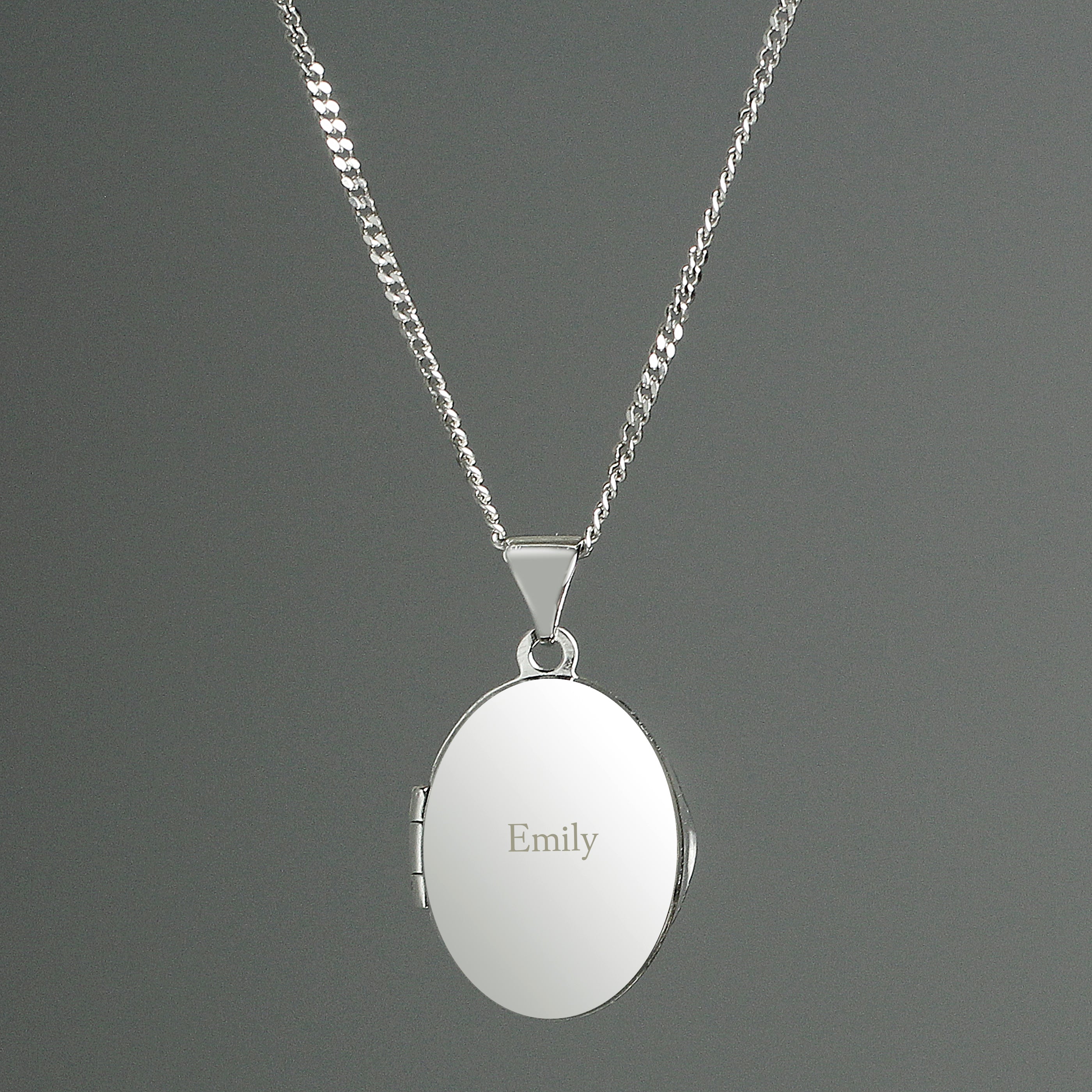 Personalised Name Only Sterling Silver Oval Locket Necklace
