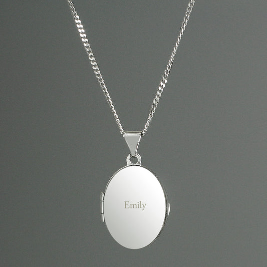 Personalised Name Only Sterling Silver Oval Locket Necklace