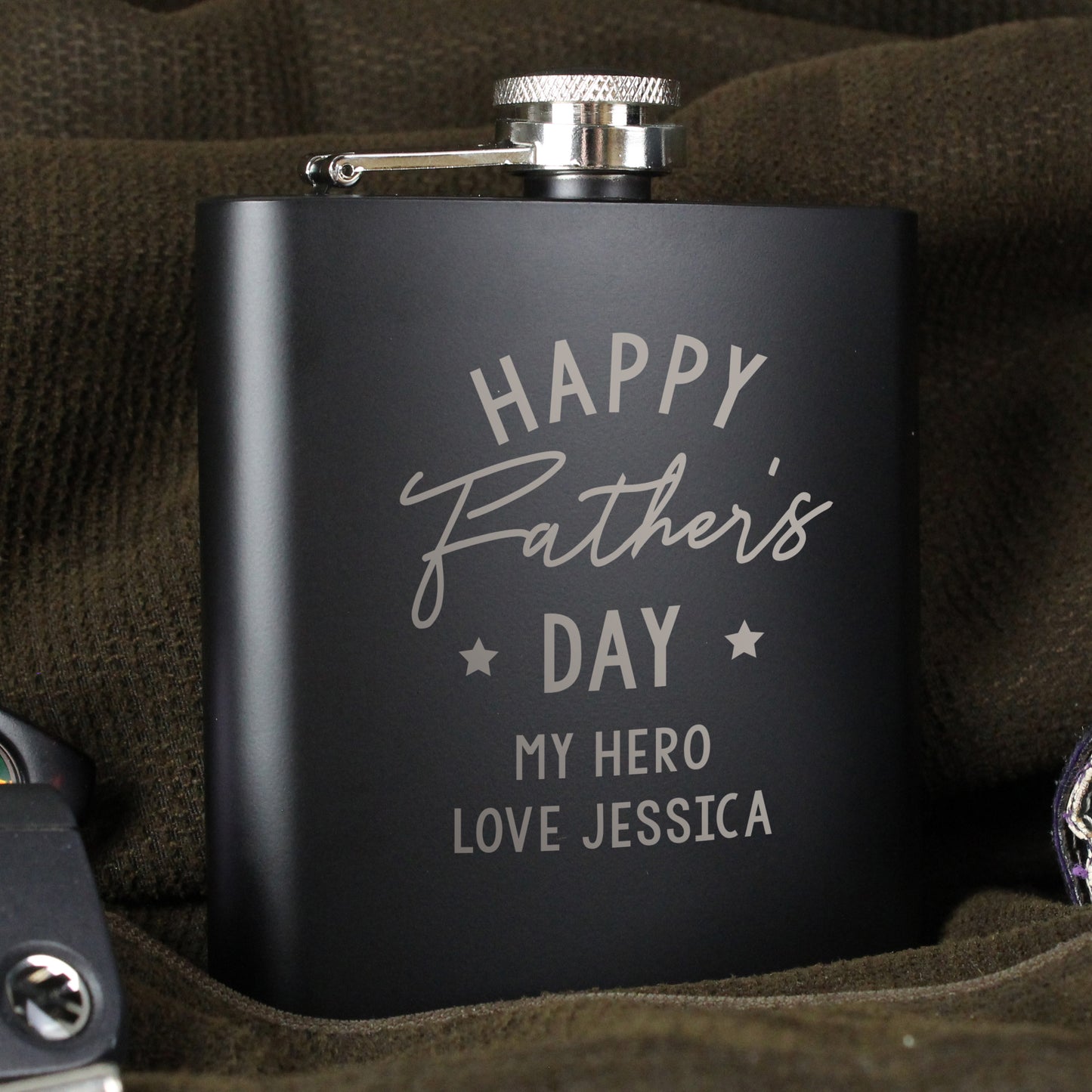 Personalised Fathers Day Black Hip Flask