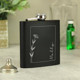 Personalised Monochrome Floral Name Black Hip Flask