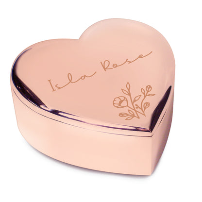 Personalised Floral Rose Gold Heart Trinket Box