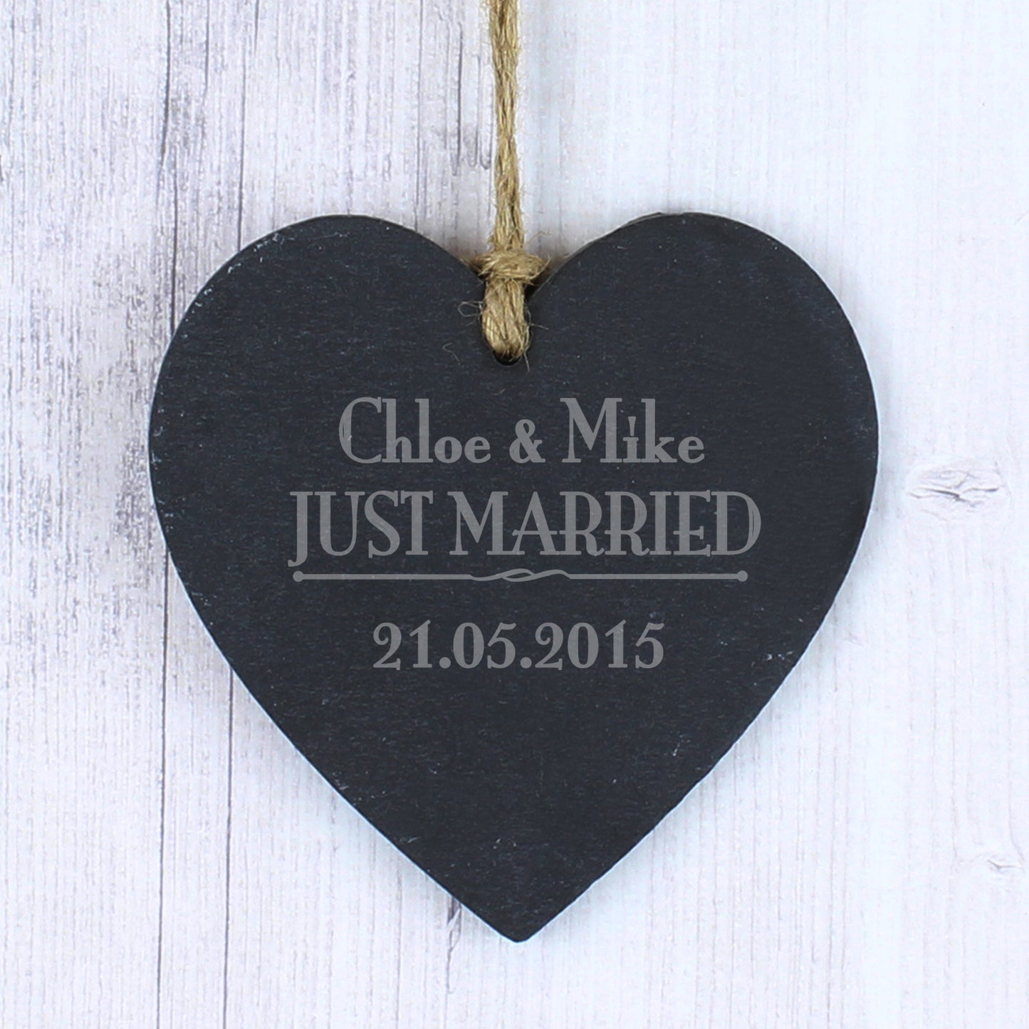 Personalised Just Married... Slate Heart Decoration