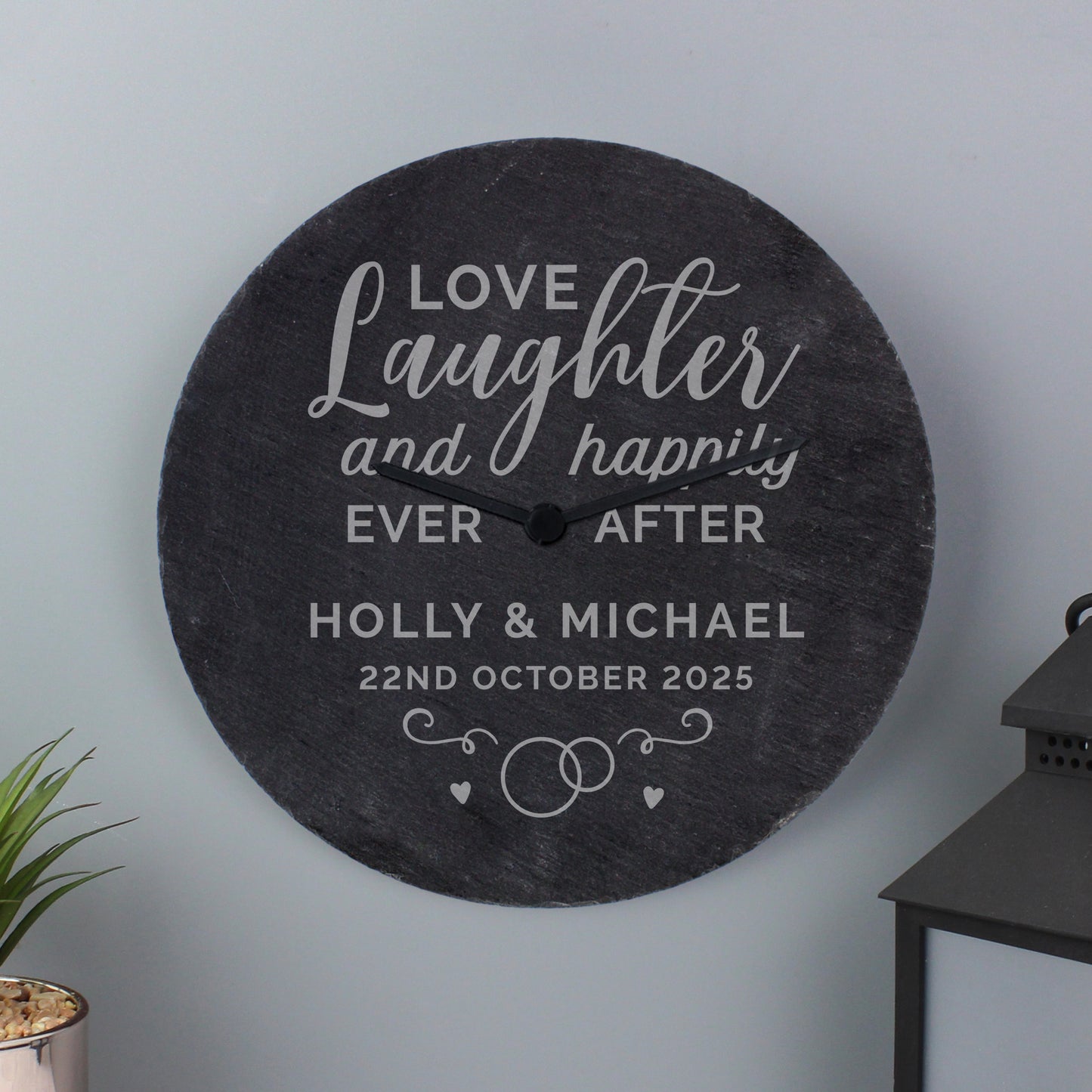 Personalised Love Laughter Slate Clock