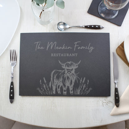 Personalised Highland Cow Slate Placemat