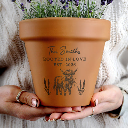 Personalised Highland Cow Terracotta Plant Pot