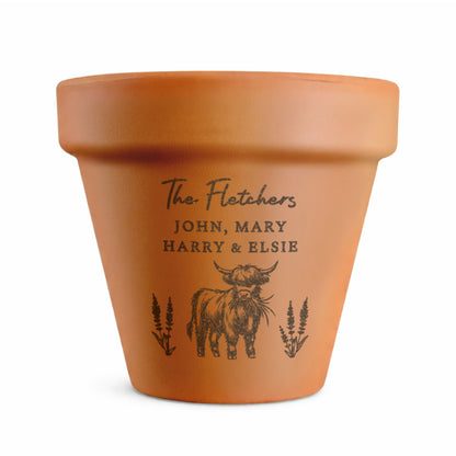 Personalised Highland Cow Terracotta Plant Pot