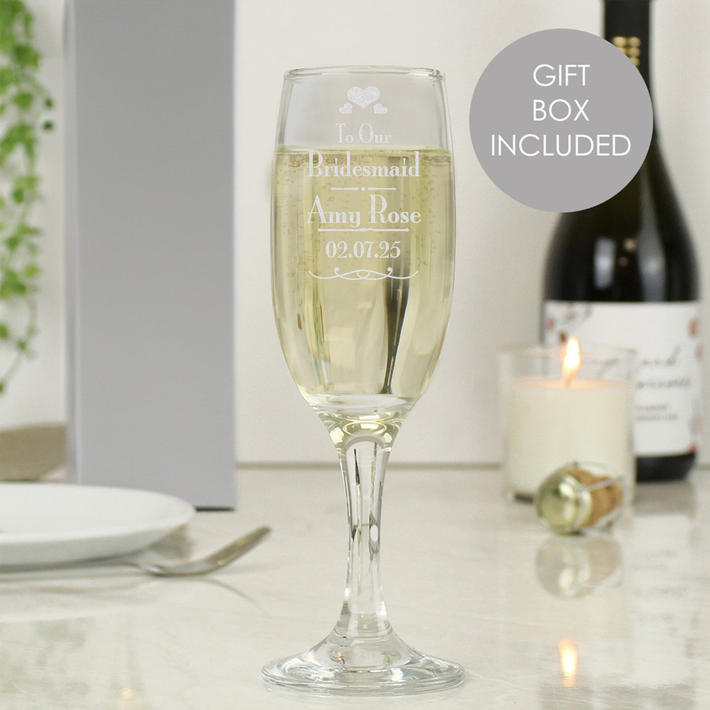 Personalised Decorative Wedding Bridesmaid Glass Flute