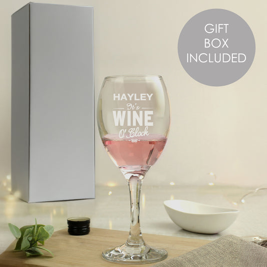 Personalised Wine O'Clock Engraved Wine Glass