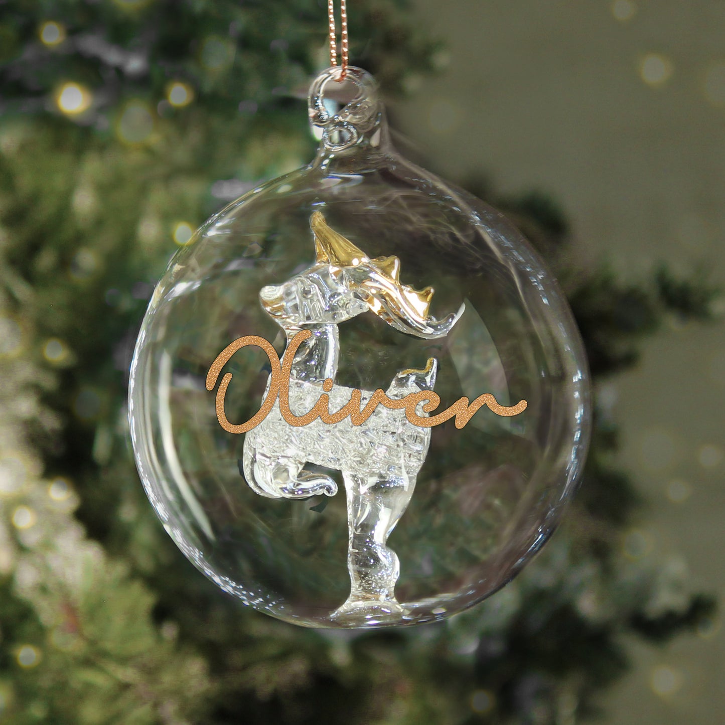 Personalised Gold Glitter Name Only Reindeer Glass Bauble